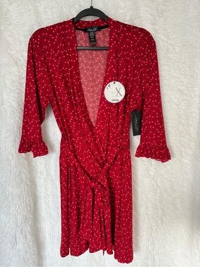 Rene Rofe Red Heart-Print Tie-Waist Robe
